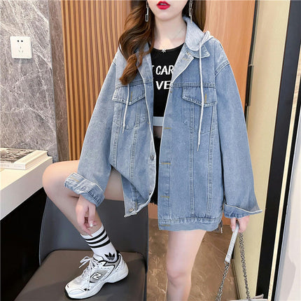 Women's denim jacket with hood Long Sleeve Casual jean jackets