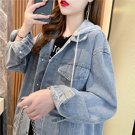 Women's denim jacket with hood Long Sleeve Casual jean jackets