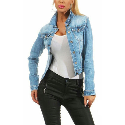 Women's Denim Jacket Button Down Long Sleeve Cropped Jean Jacket