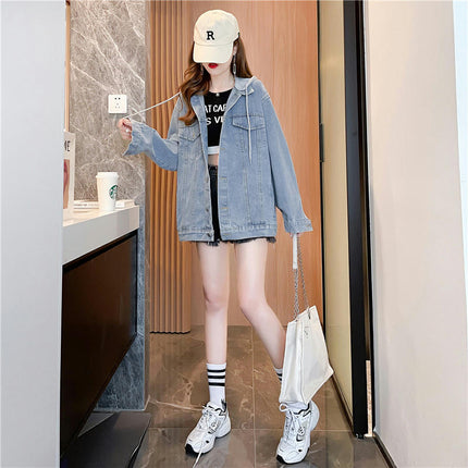 Women's denim jacket with hood Long Sleeve Casual jean jackets