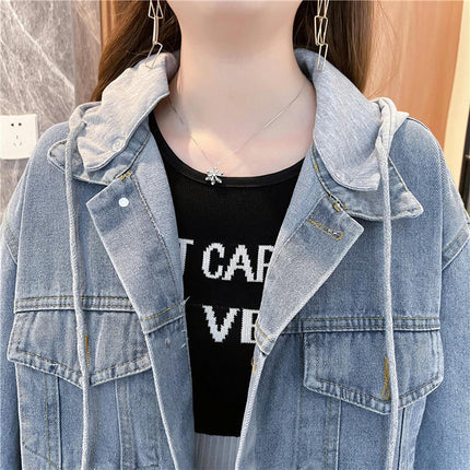 Women's denim jacket with hood Long Sleeve Casual jean jackets