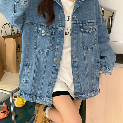 Women's Oversized Denim Jacket Button Up Long Sleeve Jean Jacket with Pockets