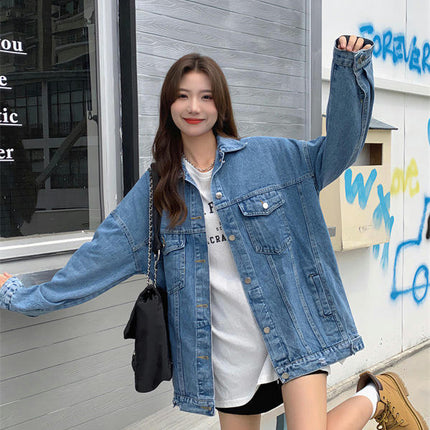 Women's Oversized Denim Jacket Button Up Long Sleeve Jean Jacket with Pockets