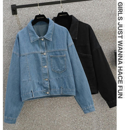 Women's Casual Button Down Denim Jacket Long Sleeves Cropped Jean Jacket