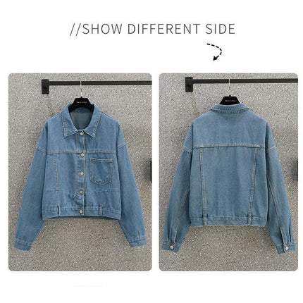 Women's Casual Button Down Denim Jacket Long Sleeves Cropped Jean Jacket