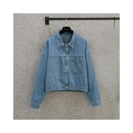 Women's Casual Button Down Denim Jacket Long Sleeves Cropped Jean Jacket