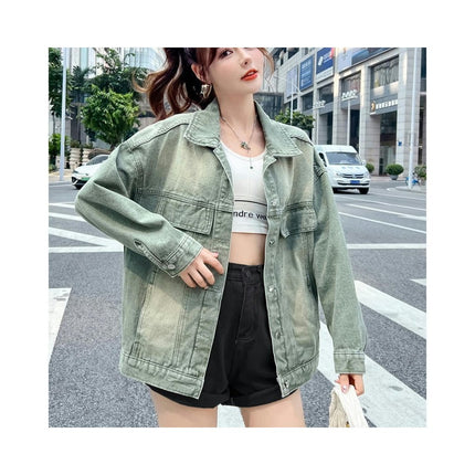 Women's Jean Jacket Washed Button Up Boyfriend Denim Jacket