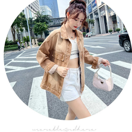 Women's Jean Jacket Washed Button Up Boyfriend Denim Jacket