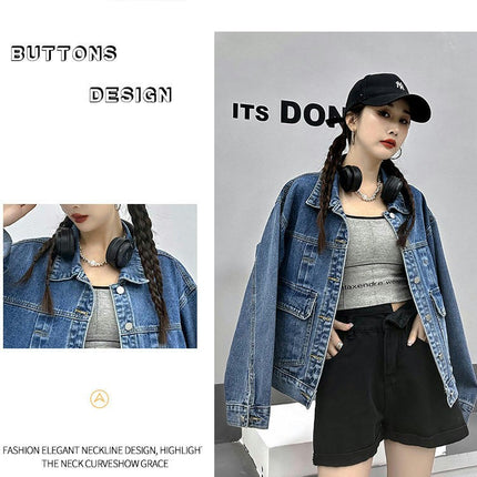 Women's Button Down Long Sleeve Jean Jacket Casual Denim Jacket with Pockets