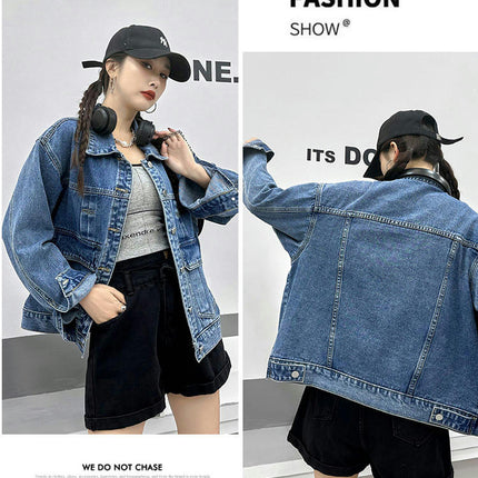 Women's Button Down Long Sleeve Jean Jacket Casual Denim Jacket with Pockets