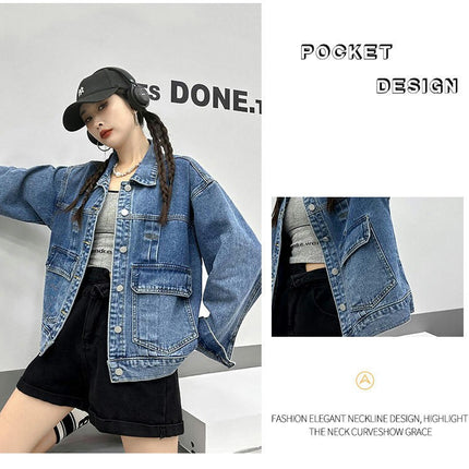 Women's Button Down Long Sleeve Jean Jacket Casual Denim Jacket with Pockets