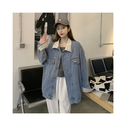 Oversized Denim Jacket for Women Long Sleeve Boyfriend Jean Jacket