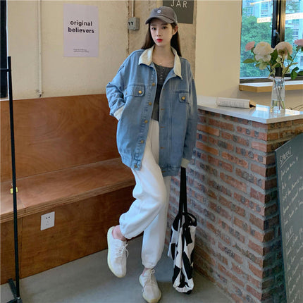 Oversized Denim Jacket for Women Long Sleeve Boyfriend Jean Jacket