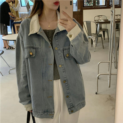 Oversized Denim Jacket for Women Long Sleeve Boyfriend Jean Jacket