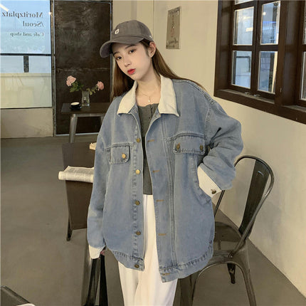 Oversized Denim Jacket for Women Long Sleeve Boyfriend Jean Jacket