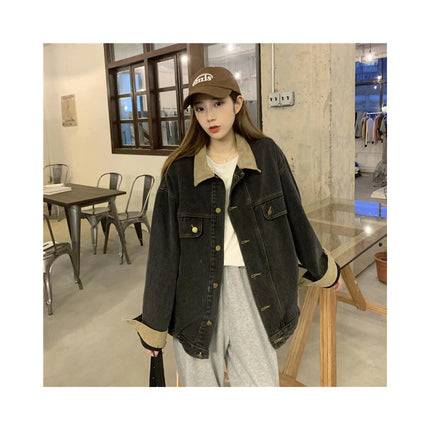 Oversized Denim Jacket for Women Long Sleeve Boyfriend Jean Jacket