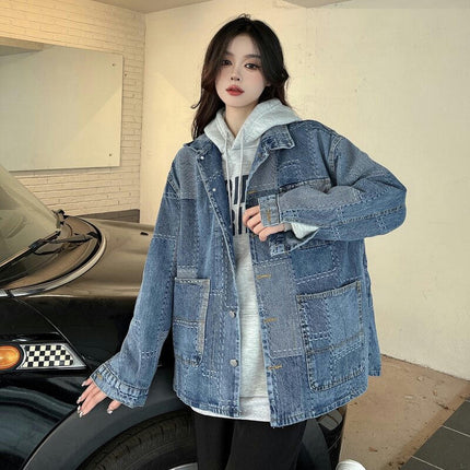 Womens Oversized Jean Jacket Casual Button Up Long Sleeve Trendy Denim Jacket