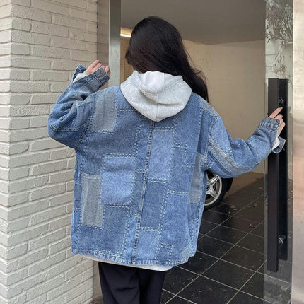 Womens Oversized Jean Jacket Casual Button Up Long Sleeve Trendy Denim Jacket