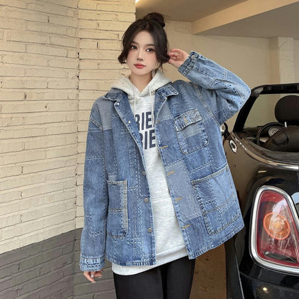 Womens Oversized Jean Jacket Casual Button Up Long Sleeve Trendy Denim Jacket