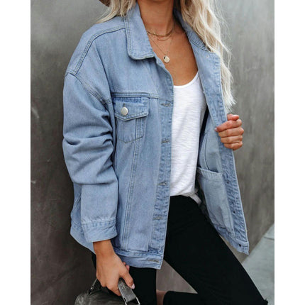 Denim Jackets for Women Button Down Long Sleeve Jean Jacket Coat