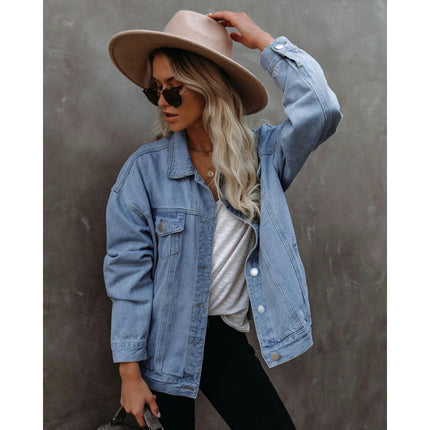 Denim Jackets for Women Button Down Long Sleeve Jean Jacket Coat