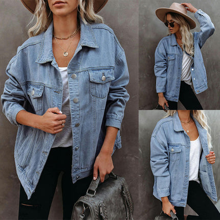 Denim Jackets for Women Button Down Long Sleeve Jean Jacket Coat