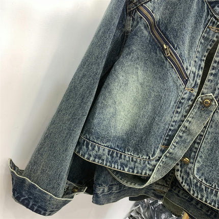 Women's Cropped Jean Jacket Casual Long Sleeve Denim Jacket