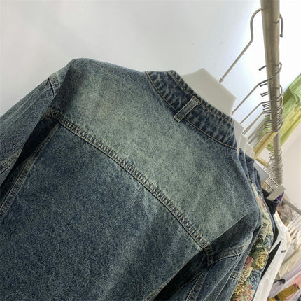 Women's Cropped Jean Jacket Casual Long Sleeve Denim Jacket