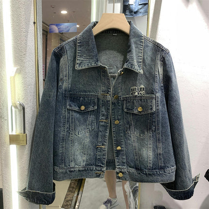 Women's Button Down Denim Jacket Long Sleeves Cropped Jean Jacket