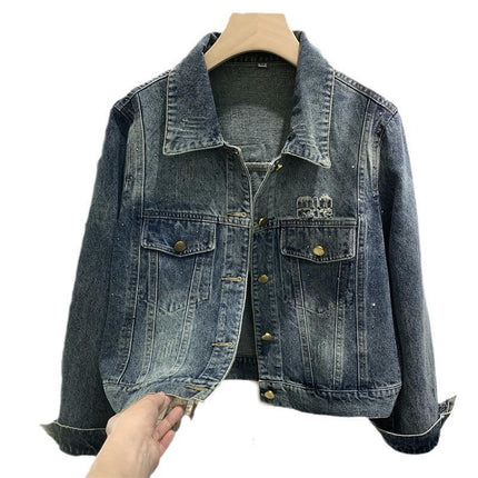 Women's Button Down Denim Jacket Long Sleeves Cropped Jean Jacket