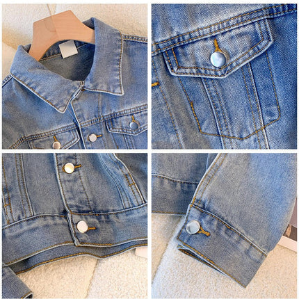 Women's Casual Cropped Jean Denim Jacket Button Down Long Sleeve with Pockets