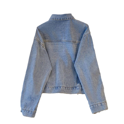 Women's Casual Cropped Jean Denim Jacket Button Down Long Sleeve with Pockets