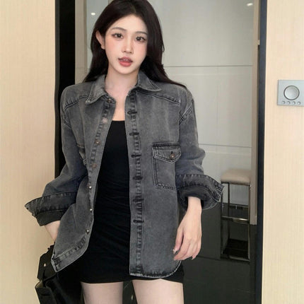 Womens Denim Shirt Jackets Long Sleeve Button Down Jean Jacket