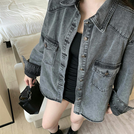 Womens Denim Shirt Jackets Long Sleeve Button Down Jean Jacket