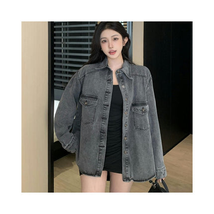 Womens Denim Shirt Jackets Long Sleeve Button Down Jean Jacket