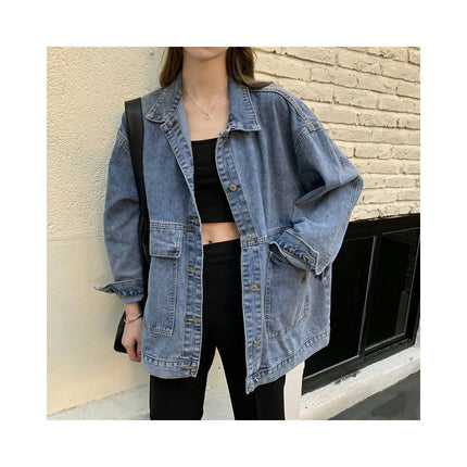 Long Sleeve Denim Jacket Boyfriend Button Down Jean Jacket for Women