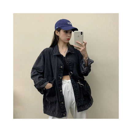 Long Sleeve Denim Jacket Boyfriend Button Down Jean Jacket for Women