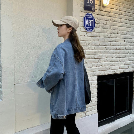 Long Sleeve Denim Jacket Boyfriend Button Down Jean Jacket for Women