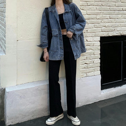 Long Sleeve Denim Jacket Boyfriend Button Down Jean Jacket for Women