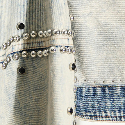 Women's Cropped Long Sleeve Jean Jacket Rivet Denim Jacket