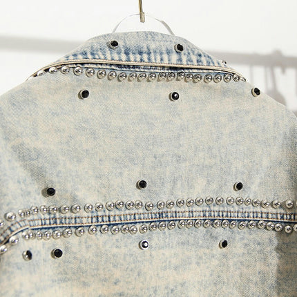 Women's Cropped Long Sleeve Jean Jacket Rivet Denim Jacket