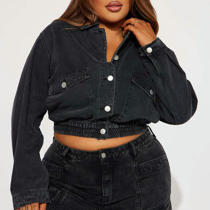 Women's Cropped Denim Jackets Long Sleeve Button Down Jean Jacket with Pockets