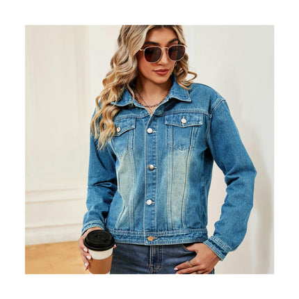 Women's Casual Button Down Fitted Long Sleeves Denim Jean Jacket