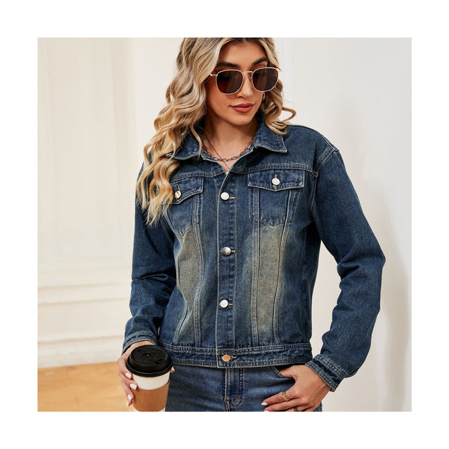 Women's Casual Button Down Fitted Long Sleeves Denim Jean Jacket