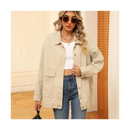 Women's  Loose Fit Mid Long Denim Jacket Long Sleeves Jean Jacket