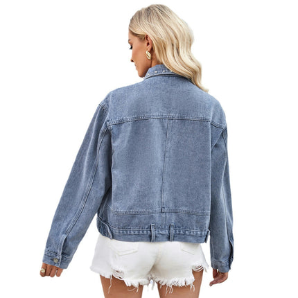 Women's Long Sleeves Rivet Denim Jacket Casual Short Jean Coat