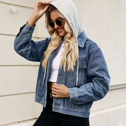 Women's Casual Long Sleeve Jean Jacket Button Down Cropped Denim Jacket