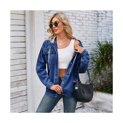 Women's Loose Denim Jacket Long Sleeve Button Jean Coat