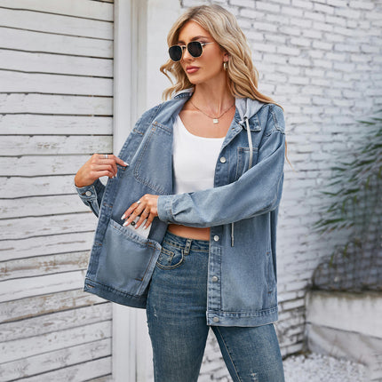 Women's Loose Denim Jacket Long Sleeve Button Jean Coat