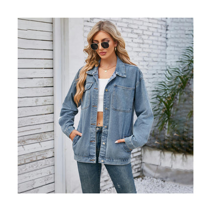 Women's Loose Denim Jacket Long Sleeve Button Jean Coat